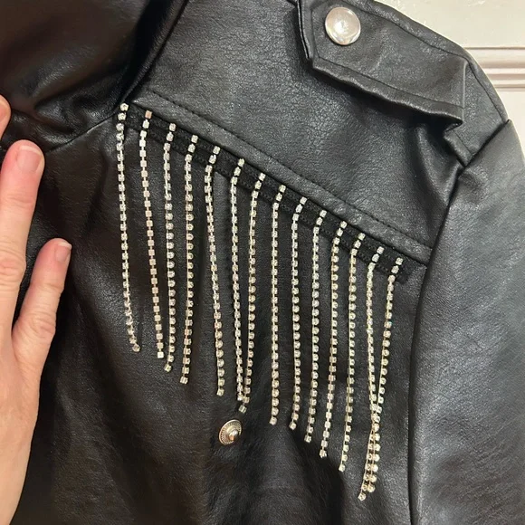 Signature 8 Vegan Leather Rhinestones Fringe Jacket Swiftie Jacket size medium - Picture 3 of 10